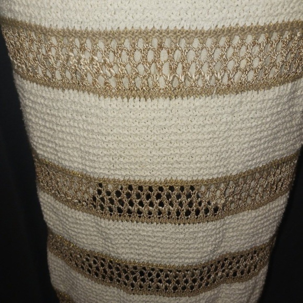 Viviane Furrier Boho Crochet Knit Maxi Dress‎ Metallic Striped Fringed Hem 10 - Picture 9 of 12